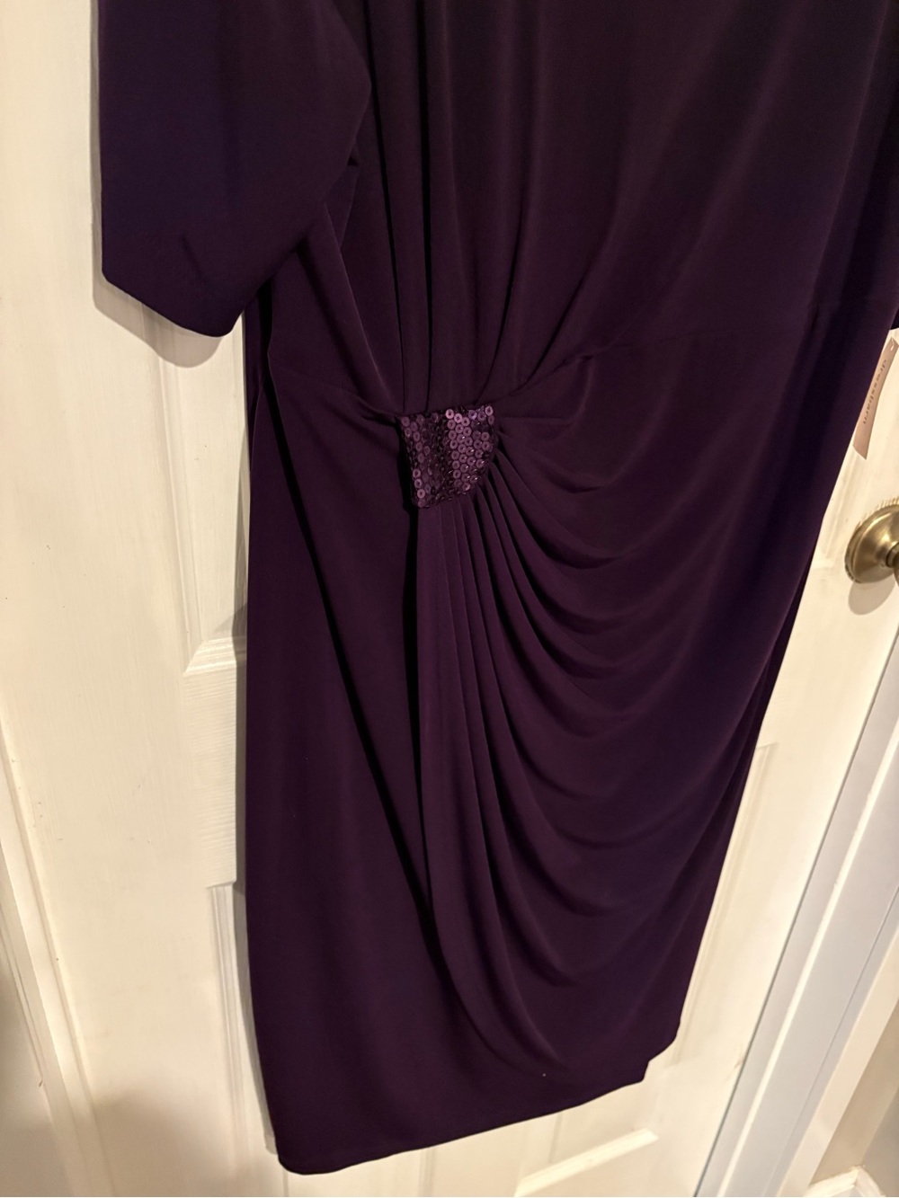 Deep Purple Gathered Midi Dress with Side Detail - Picture 2 of 6